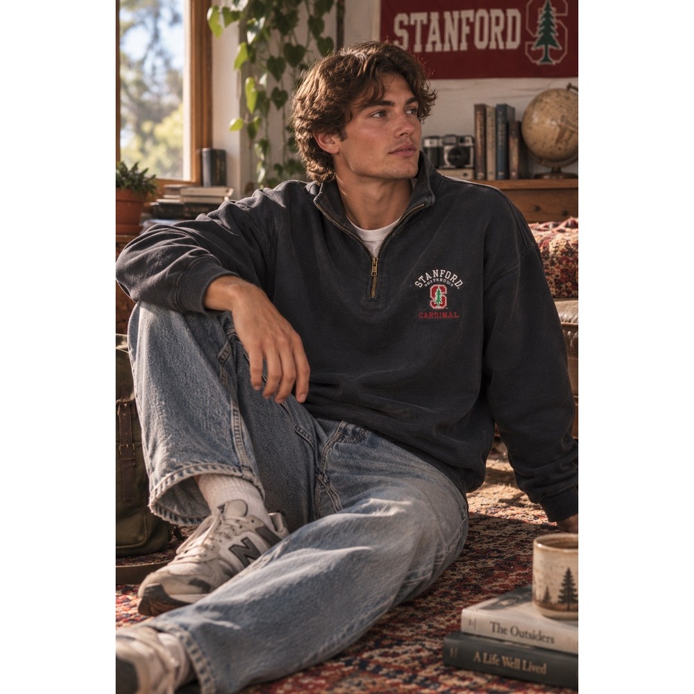 Vintage Stanford University Cardinal Quarter Zip Sweatshirt Mens Medium